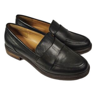 CROWN VINTAGE Lornita Black Leather Flats 7 Women's Loafer Slip On Shoes